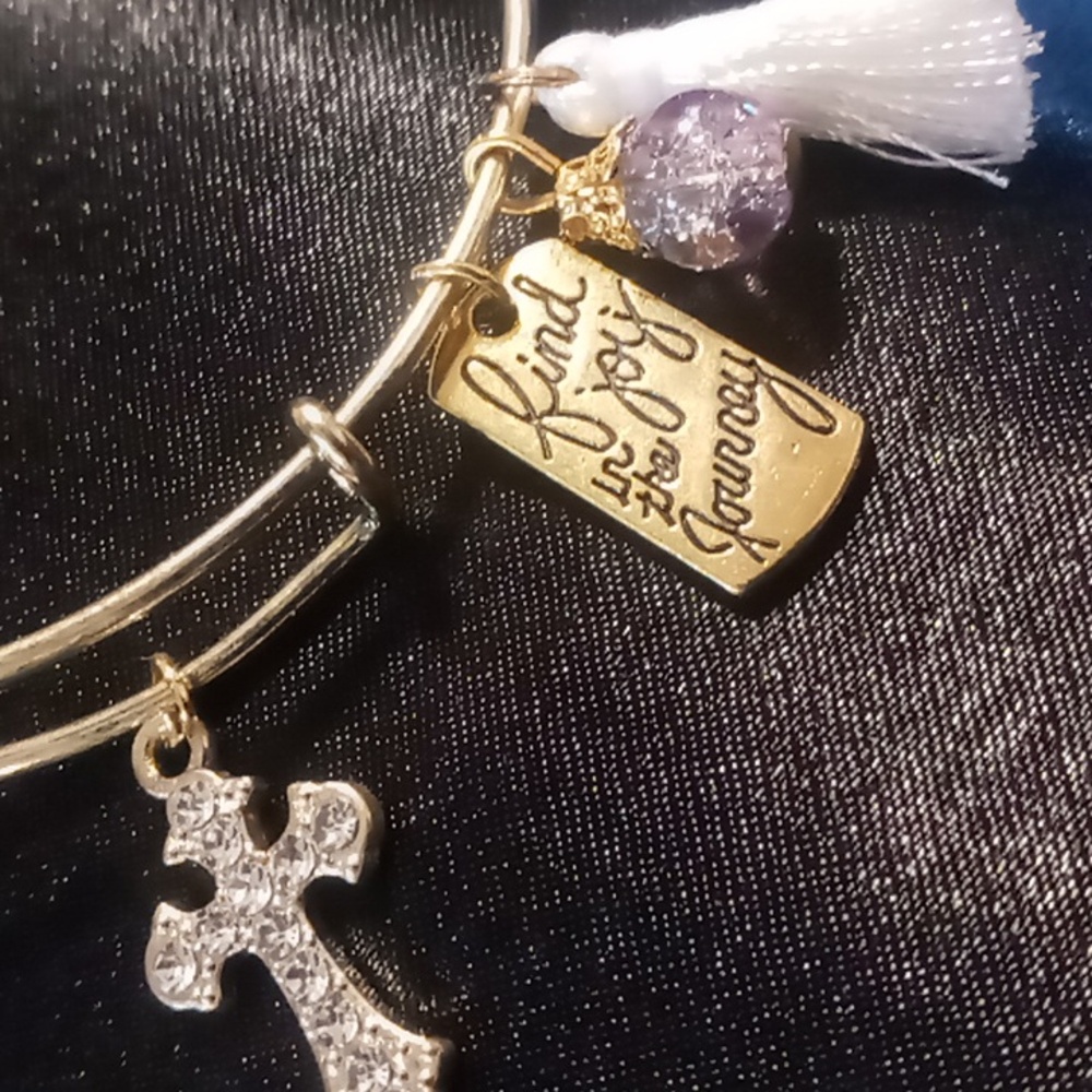 Crystal cross inspirational bangle bracelets find joy in the journey.